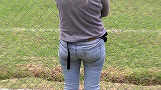 i pull down my stepmothers jeans to jerk off and cum several times on her big ass