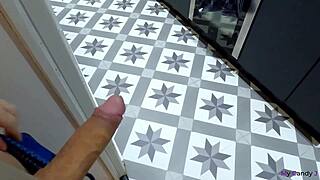 step mom caught step son with hard cock and makes him cum quick