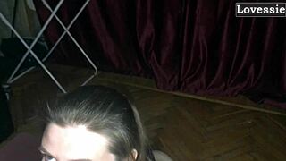 Gagged handjob deep throat with big dick and cumshot on face