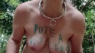 Chained Mature Housewife Slave Bent Over Exhibits In Forest Doggystyle With Dirty Talk