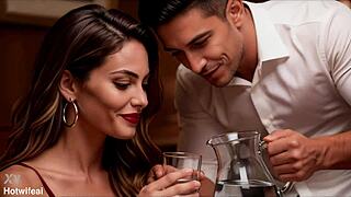Our waiter gets my hotwife cindy alone at a restaurant ai generated