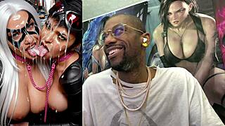 cum covered black catwoman teases iron woman cock