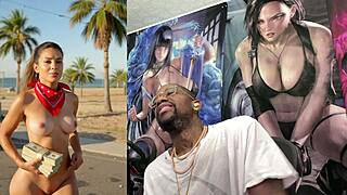 cum covered black catwoman teases iron woman cock
