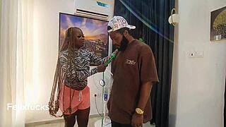 hot ebony tailor seduces client for extra cash