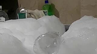 cyno enjoys relaxing bubble bath time alone