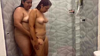 latina amateur gets surprised in the shower