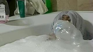 cyno enjoys relaxing bubble bath time alone