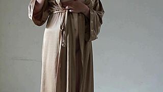 big ass asian girl in satin robe masturbates alone