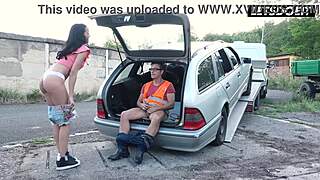 cowgirl in trunk gets ass grabbed outdoors
