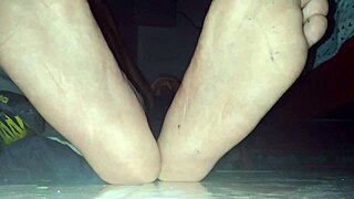 Blue sweaty socks and bare feet get cumshot