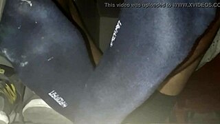 Blue sweaty socks and bare feet get cumshot