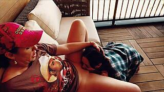 Redneck Brunette Lesbians Lick Shaved Pussy Lips with Wild Tongues in Sexy Shorts