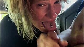 Streetwalker Delivers Bareback Blowjob, Spits Cum on Dick, Then Sucks It Off Again