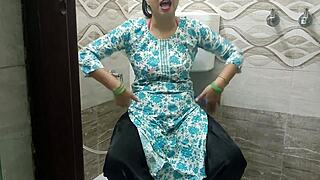 naughty stepmom rides stepson's cock cowgirl style while dirty talking in the toilet