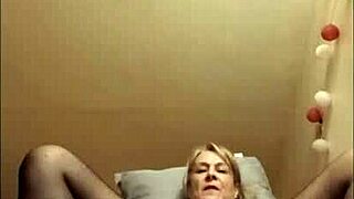 Bold housewife maid SLAVE bound in stockings heels FLASHES tits SPANKED with dildo BONDED chained