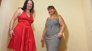 Two Fat Mature Lesbians Stuff Panties in Hairy Pussies with Phones!