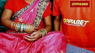 देसि वाइफ रेड साड़ी में हार्ड पाउंडेड